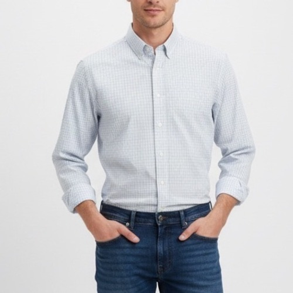 WILKES & RILEY Classic Fit Plaid Button Down Shirt Mens 17 1/2 x‎ 36 Blue White